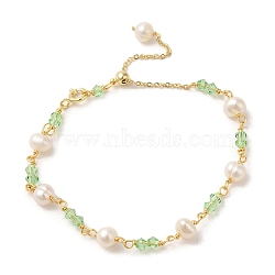 Glalss & Natural Pearl Beaded Bracelets, with Brass Chains, Real 14K Gold Plated, 6-5/8 inch(16.7cm)(BJEW-C051-46G)