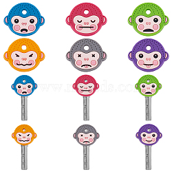 12Pcs 6 Colors PVC Nonslip Waterproof Reusable Key Sleeve, Cartoon Monkey Key Holder, Mixed Color, 25x30x2.5mm, Hole: 4mm, 2pcs/color(SIL-HY0001-28)