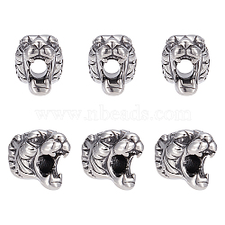 304 Stainless Steel Beads, Tiger Head, Antique Silver, 11x8x9.5mm, Hole: 2.5mm, 6pcs/box(STAS-UN0006-63AS)