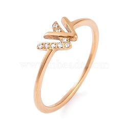 304 Stainless Steel Letter W Finger Ring for Women, with Cubic Zirconia, Rose Gold, US Size 6~9(16.5~18.9mm)(RJEW-C086-07-RG)