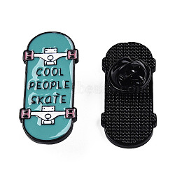 Skateboard with Word Cool People Skate Enamel Pin, Electrophoresis Black Plated Alloy Badge for Backpack Clothes, Nickel Free & Lead Free, Dark Turquoise, 32x14.5mm, Pin: 1.2mm(JEWB-N007-246)