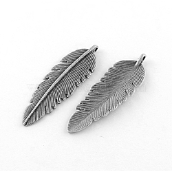 Tibetan Style Alloy Big Pendants, Leaf, Cadmium Free & Lead Free, Antique Silver, 56x18x2.5mm, Hole: 2mm, about 258pcs/1000g(TIBE-Q050-38AS-LF)