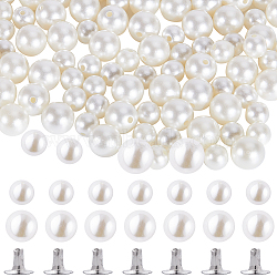 100 Sets 2 Style ABS Imitation Pearl Garment Rivets, Iron Semi-Tublar Rivet, for Clothes Bag Shoes Leather Craft, White, 10~11.5x9.5~11mm, 2pcs/set, 50 sets/style(FIND-GF0005-20)