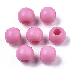 Opaque Acrylic European Beads, Large Hole Beads, Rondelle, Hot Pink, 9x8mm, Hole: 4mm(X-SACR-N009-23A)