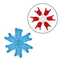 Christmas Themed Decoration Accessories Silicone Molds, Resin Casting Molds, for UV Resin, Epoxy Resin Craft Making, I Love You Hand Sign Snowflake, Deep Sky Blue, 120x110x5.5mm, Hole: 5.5mm(DIY-L067-D03)