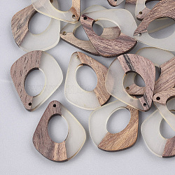 Resin & Wood Pendants, Teardrop, WhiteSmoke, 32.5x27.5x2.5~4mm, Hole: 1.5mm(X-RESI-S358-06A)