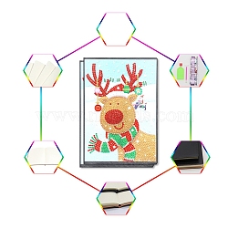 DIY Christmas Theme Diamond Painting Notebook Kits, including PU Leather Book, Resin Rhinestones, Pen, Tray Plate and Glue Clay, Deer, 210x150mm(XMAS-PW0001-108A)