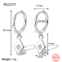 Anti-Tarnish Rhodium Plated Platinum 925 Sterling Silver Dangle Hoop Earrings for Women, Rhombus, 22.5mm(GN7396-3)