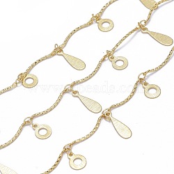 Handmade Brass Curved Bar Link Chains, with Ring & Teardrop Charms and Spool, Soldered, Long-Lasting Plated, Real 18K Gold Plated, 18x2x1mm, about 32.8 Feet(10m)/roll(CHC-I035-05G)