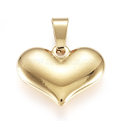 PVD Vacuum Plating 304 Stainless Steel Pendants, Large Hole Pendants, Puffed Heart, Golden, 15x20x4mm, Hole: 7mm(STAS-F239-19G-B)