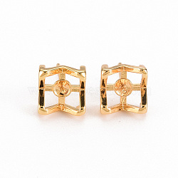 Brass Stud Earring Findings, for Half Drilled Bead, Nickel Free, Real 18K Gold Plated, 8x8mm, Pin: 0.6mm, Pin: 0.6mm(for half drilled bead)(KK-S356-252-NF)