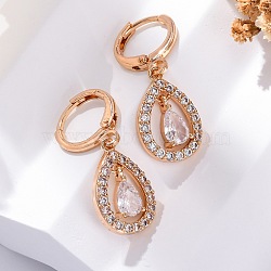 Brass Micro Pave Clear Cubic Zirconia Leverback Earrings, Long-Lasting Plated, Rack Plating, Lead Free & Cadmium Free, Teardrop, Champagne Gold, 29.5x11mm(EJEW-K300-59G-01)