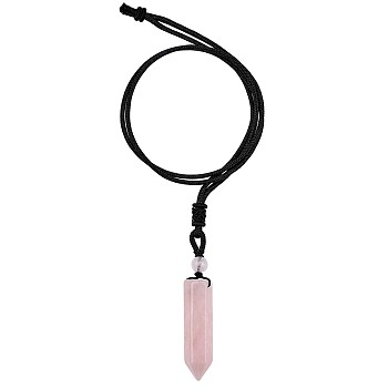 Natural Rose Quartz Bullet Pendant Necklace, Gemstone Jewelry for Women Men, 26.77 inch(68cm)