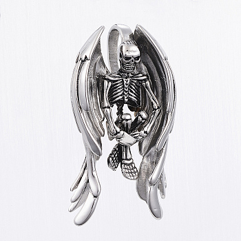304 Stainless Steel Pendants, Halloween, Death, Antique Silver, 66x35.5x15mm, Hole: 7x15mm