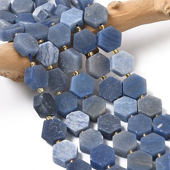 Natural Aventurine Beads Strands, Hexagon Shape, with Seed Beads, Dyed & Heated, 12~12.5x13.5~14.5x6~6.5mm, Hole: 0.8~1mm, about 27~29pcs/strand, 15.71''(39.9cm)
