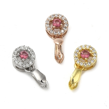 Rack Plating Brass Micro Pave Cubic Zirconia Ice Pick Pinch Bails, Long-Lasting Plated, Lead Free & Cadmium Free, Round, Pink, 16x8x5.5mm, Hole: 6x2mm, Pin: 0.7mm