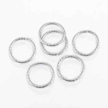 304 Stainless Steel Jump Rings, Open Jump Rings, Textured, Stainless Steel Color, 14.5x1mm, about 12mm inner diameter