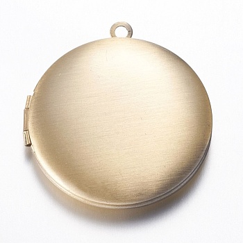 Brass Locket Pendants, Flat Round, Brushed Antique Bronze, 32.5x6mm, Hole: 1.5mm