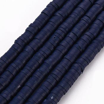 Flat Round Handmade Polymer Clay Bead Spacers, Midnight Blue, 4x1mm, Hole: 1mm, about 380~400pcs/strand, 17.7 inch
