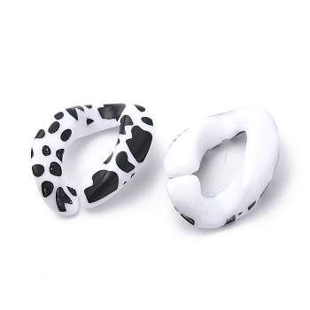 Acrylic Linking Rings, Quick Link Connector, for Curb Chain Making, Twisted Oval, White & Black, Cow Pattern, 17x23x5.5mm