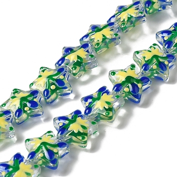 Handmade Lampwork Beads Strands, with Enamel, Star, Blue, 12.5~13x13~13.3x6~6.5mm, Hole: 1mm, about 33pcs/strand, 15.08''(38.3cm)