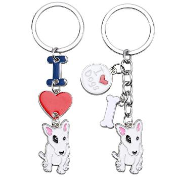 WEWAYSMILE 2 pcs Dog Keychain Car Keychain Pet Pendant Key-Ring Lovely Dog Key-ring Portable Metal Keychain Gift for Pet Lover Birthday Puppy Theme Party Supplies (Bull Terrier), Platinum, 9.45x1.5cm