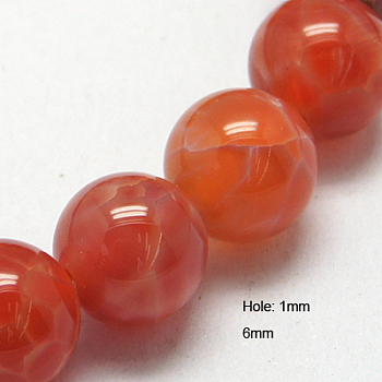 Natural Fire Crackle Agate Beads Strands, Dyed & Heated, Round, 6mm, Hole: 1mm, about 66pcs/strand, 15.75 inch