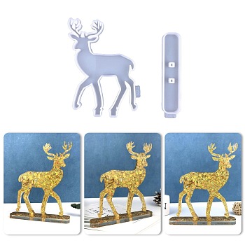 Christmas DIY Reindeer Display Silicone Molds, Resin Casting Molds, For UV Resin, Epoxy Resin Craft Making, White, 142~165x30~116x9mm, Inner Diameter: 131~155X26~103mm, 2pcs/set