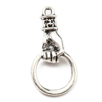 Plated Alloy Pendants, Hand Hold Ring, Antique Silver, 27x13.5x4mm, Hole: 1.5mm