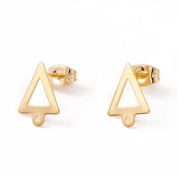 201 Stainless Steel Stud Earring Findings, with 304 Stainless Steel Pins, Horizontal Loops and Ear Nuts, Triangle, Real 24K Gold Plated, 12x9mm, Hole: 1.2mm, Pin: 0.8mm