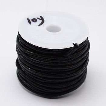 Round Braided Waxed Cotton Cords, Black, 1.7mm, about 10yards/roll