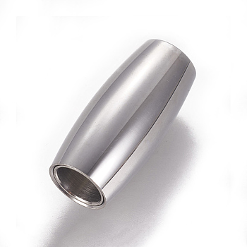 304 Stainless Steel Magnetic Clasps with Glue-in Ends, Rice, Stainless Steel Color, 21x9.5mm, Hole: 6mm