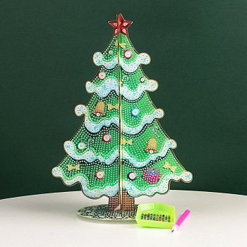 DIY Christmas Tree Display Decor Diamond Painting Kits, Including Plastic Board, Resin Rhinestones, Pen, Tray Plate and Glue Clay, Medium Aquamarine, 265x195mm