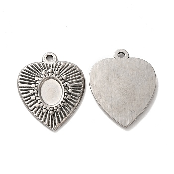 Valentine's Day 304 Stainless Steel Pendant Cabochon Settings, Heart Charms, Stainless Steel Color, Tray: 5.5x7.5mm, 23x18.5x1.5mm, Hole: 1.6mm