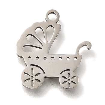 201 Stainless Steel Pendants, Baby Carriage Charms, Stainless Steel Color, 15x14x1mm, Hole: 1.5mm