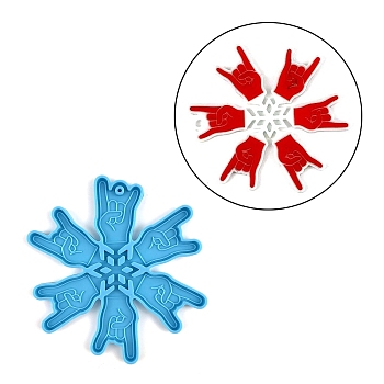 Christmas Themed Decoration Accessories Silicone Molds, Resin Casting Molds, for UV Resin, Epoxy Resin Craft Making, I Love You Hand Sign Snowflake, Deep Sky Blue, 120x110x5.5mm, Hole: 5.5mm