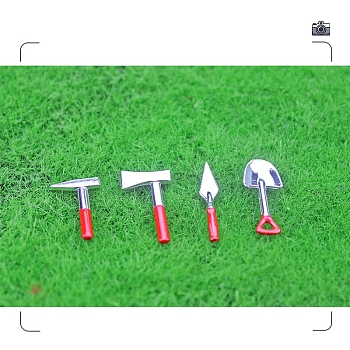 Miniature Alloy Shovel & Axe & Awl Outdoors Tools Set, for Dollhouse Accessories Pretending Prop Decorations, Red, 21~26x5~14mm, 4Pcs/set
