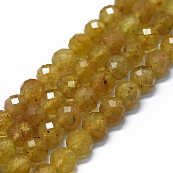 Natural Yellow Apatite Beads Strands, Faceted(64 Facets), Round, 6mm, Hole: 0.8mm, about 62~67pcs/strand, 15.16~15.55 inch(38.5~39.5cm)