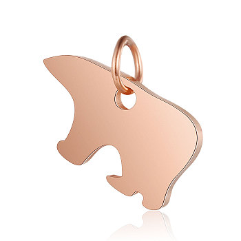 201 Stainless Steel Charms, Zuni Bear, Rose Gold, 7.5x12.5x1mm, Hole: 2.5mm