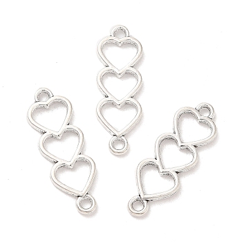 Tibetan Style Alloy Connector Charms, Triple Heart Links, Antique Silver, 24x8x1.5mm, Hole: 1.6mm, about 1785pcs/1000g