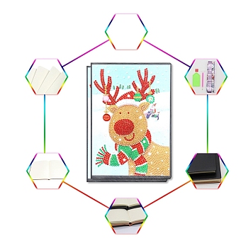 DIY Christmas Theme Diamond Painting Notebook Kits, including PU Leather Book, Resin Rhinestones, Pen, Tray Plate and Glue Clay, Deer, 210x150mm