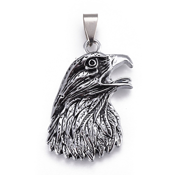 Tibetan Style Alloy Pendants, with Stainless Steel Findings, Eagle, Antique Silver & Stainless Steel Color, 38x22.5x4mm, Hole: 4x9mm