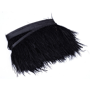 Fashion Ostrich Feather Cloth Strand Costume Accessories, Black, 60~80mm, about 10 yards/pc