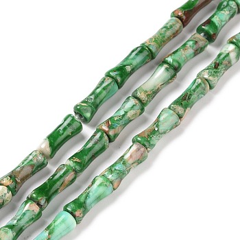 Natural Imperial Jasper Beads Strands, Dyed, Bamboo Stick, Medium Sea Green, 12x5mm, Hole: 0.5mm, about 34pcs/strand, 15.94''(40.5cm)