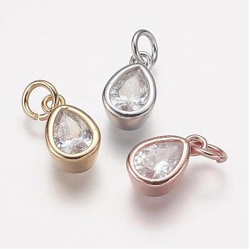 Brass Micro Pave Grade AAA Cubic Zirconia Charms, Lead Free & Nickel Free & Cadmium Free, teardrop, Mixed Color, 11.5x7x4mm, Hole: 3mm