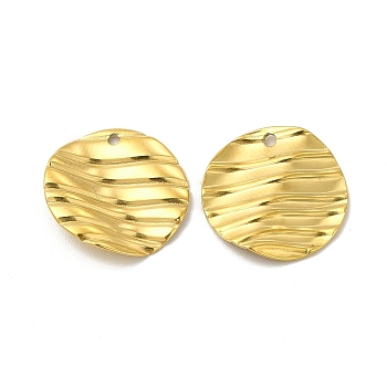 Ion Plating(IP) 304 Stainless Steel Pendants, Flat Round Charm, Real 18K Gold Plated, 17x2.5mm, Hole: 1.4mm