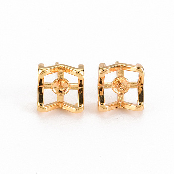 Brass Stud Earring Findings, for Half Drilled Bead, Nickel Free, Real 18K Gold Plated, 8x8mm, Pin: 0.6mm, Pin: 0.6mm(for half drilled bead)