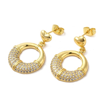 Ring Brass Micro Pave Clear Cubic Zirconia Stud Earrings for Women, Real 16K Gold Plated, 22.5x19.5mm
