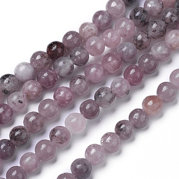 Natural Lepidolite/Purple Mica Beads Strands, Round, 6mm, Hole: 0.8mm, about 63~71pcs/strand, 14.2  inch~15.7 inch(36~40cm)