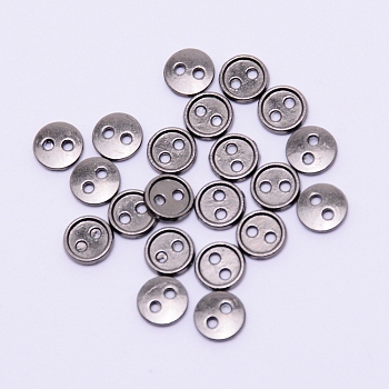Alloy Mini Buttons, 2-Hole, Flat Round, Cadmium Free & Lead Free, Gunmetal, 4x1.5mm, Hole: 0.8mm
